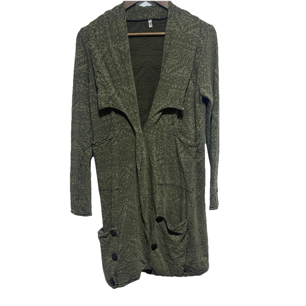 Vigorella Cardigan Women One Size Green Textured Artsy Lagenlook Wool Blend Boho
